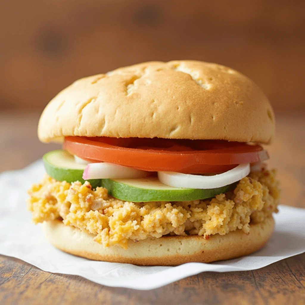 Crab Cake Sandwich with Remoulade Sauce and Fresh Slaw